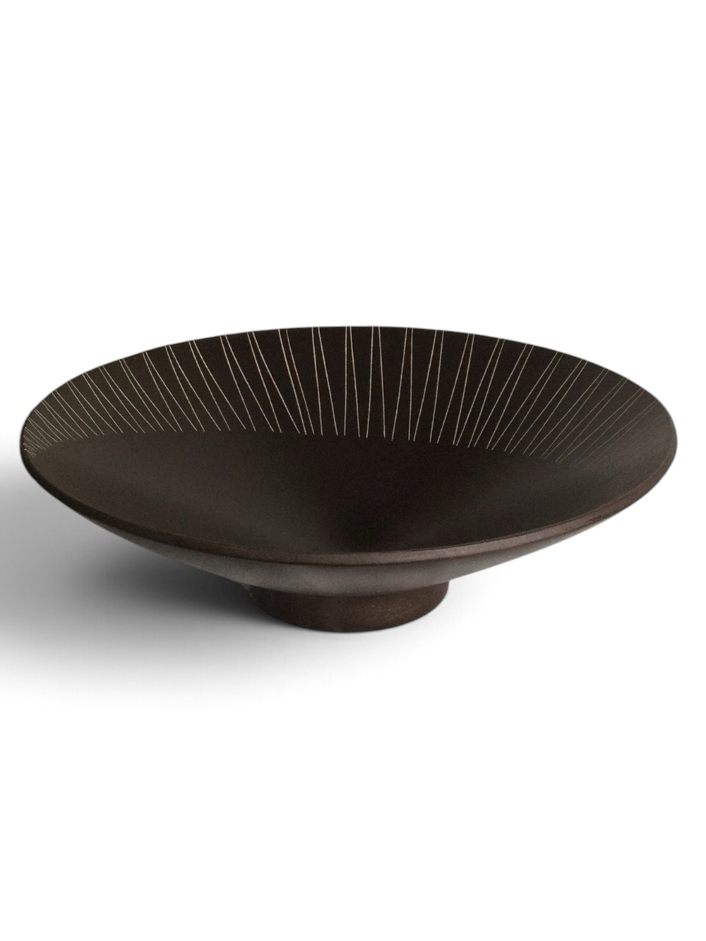 Vtg Royal Haeger Mid‑Century Modern Ceramic Bowl - Matte Brown, Radial Tan Lines